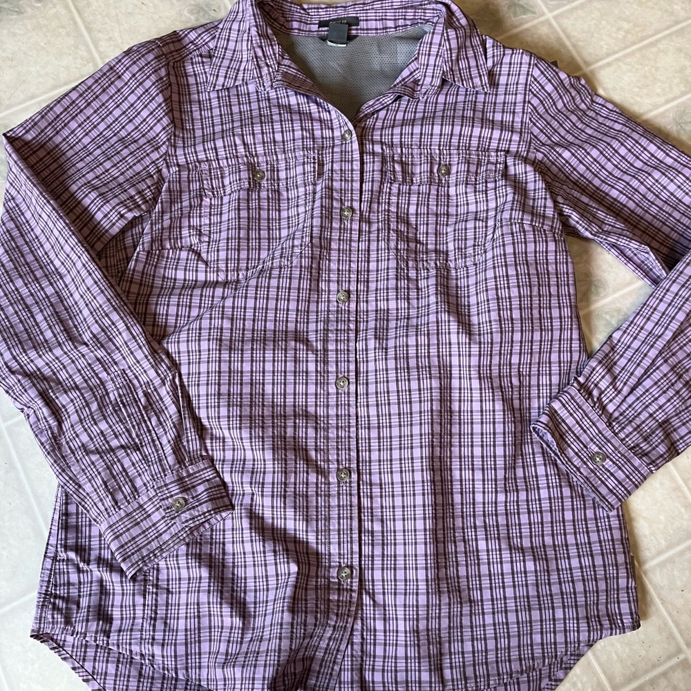Eddie Bauer purple Plaid Button front‎ Shirt Nylon Blend classic fit
